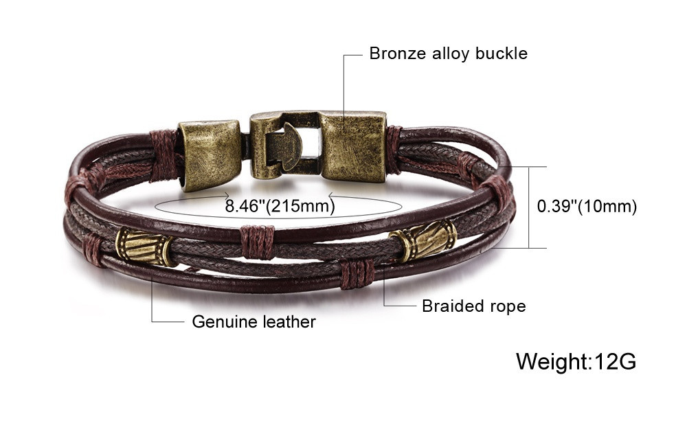Läderarmband med bl.a repdetaljer i brunt -Antik Brons - 8