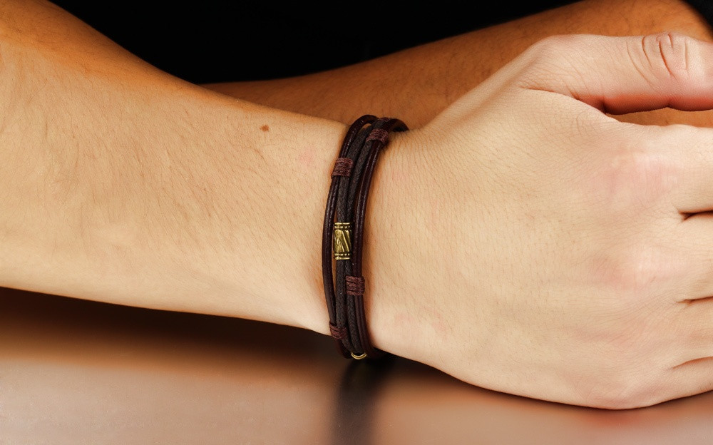 Läderarmband med bl.a repdetaljer i brunt -Antik Brons - 7