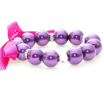 Armband med rosa rosett och lila pläterade glaspärlor