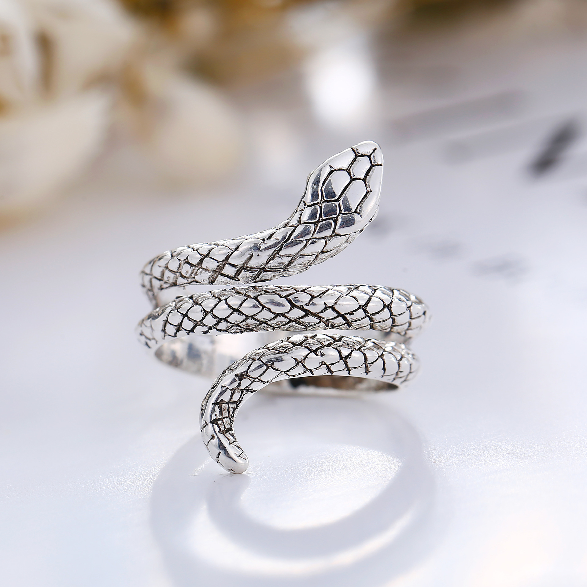 Ring "Snake" i Antik 925 Sterling Silverplätering - 6