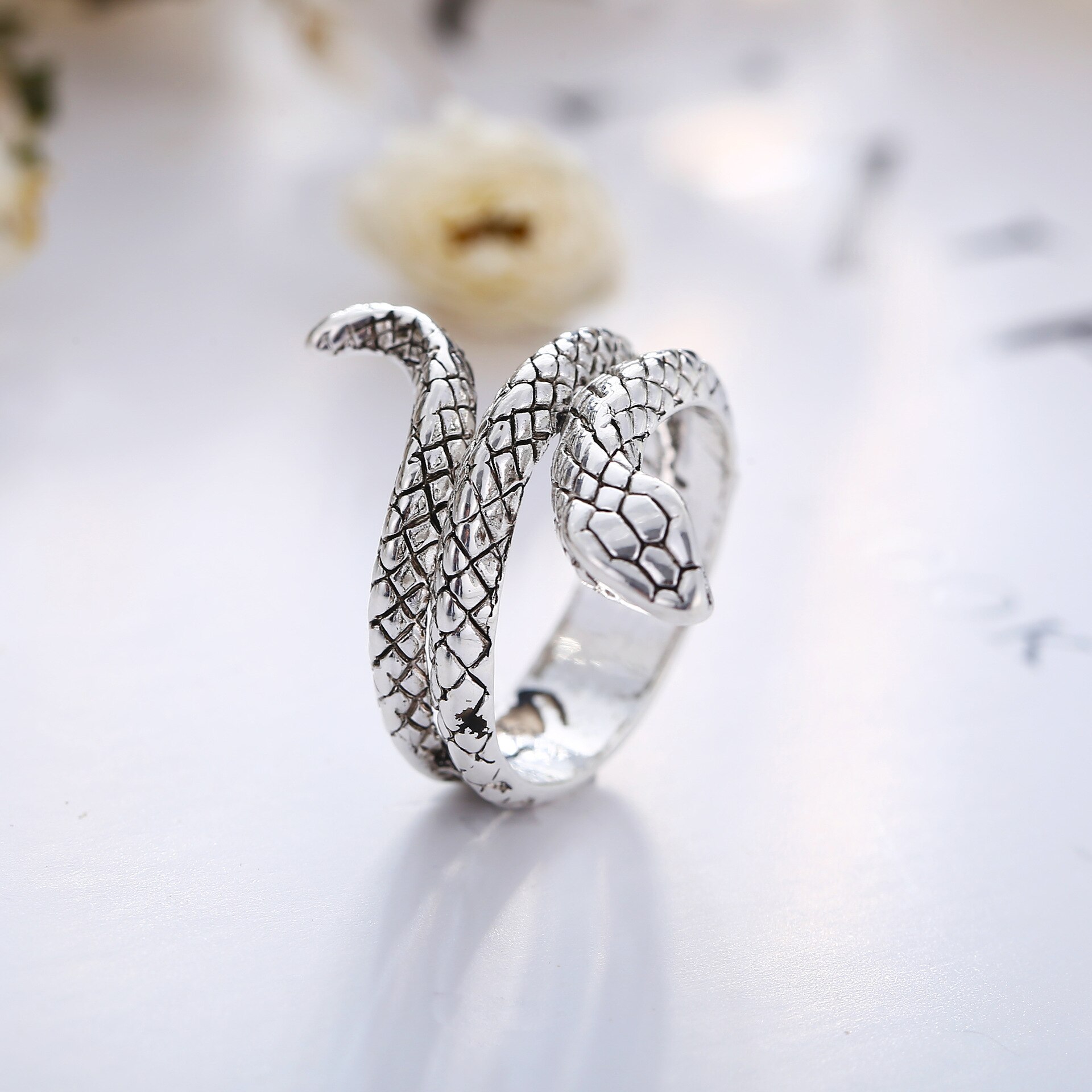 Ring "Snake" i Antik 925 Sterling Silverplätering - 8