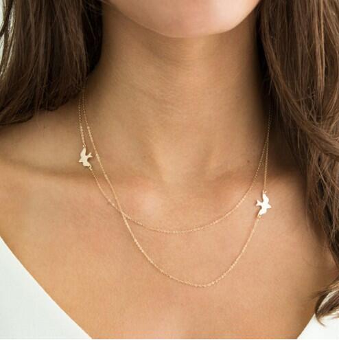 Halsband "DoubleDove" i 18 K Guldplätering alternativt 925 Sterling Silverplätering - 2
