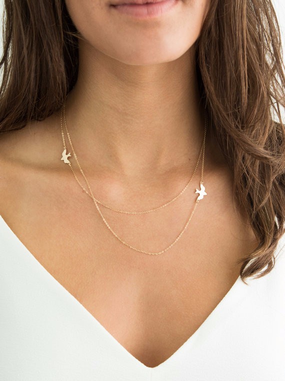 Halsband "DoubleDove" i 18 K Guldplätering alternativt 925 Sterling Silverplätering - 3