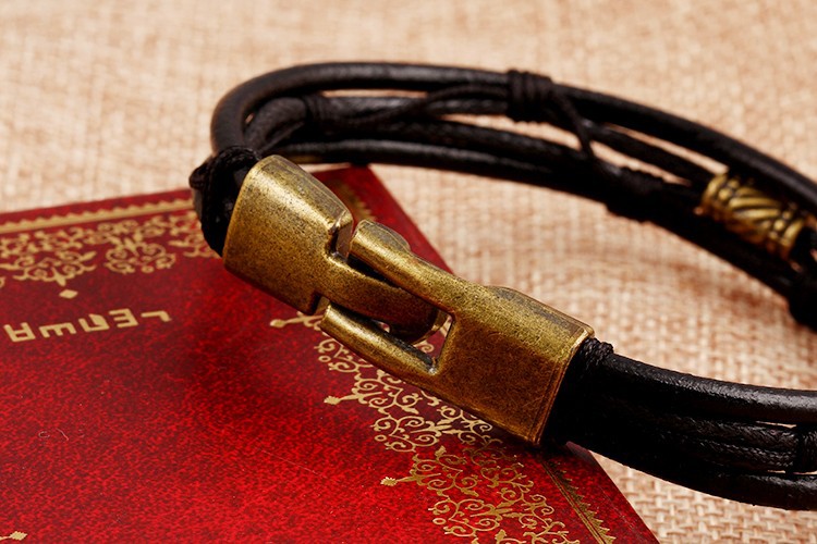 Läderarmband med bl.a repdetaljer i Svart -Antik Brons - 3