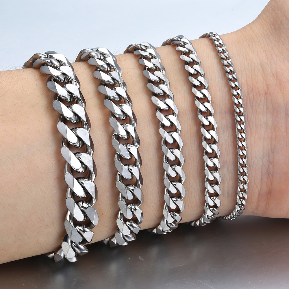 Pansarlänk -Armband i rostfritt stål -Silver 3mm - 4