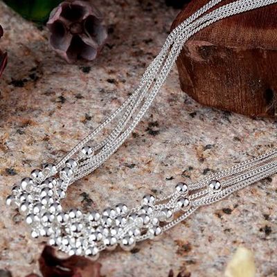 Halsband "Små kulor i länkar" i 925 Sterling Silver -Blanka - 4