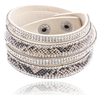 Armband "Snake" med Rhinestone och PU-läder  -Beige