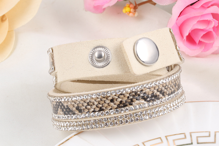 Armband "Snake" med Rhinestone och PU-läder  -Beige - 3