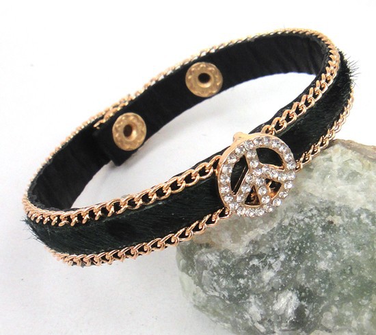 Läderarmband i två delar med kristall och metalldetaljer -Svart - 4
