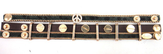 Läderarmband i två delar med kristall och metalldetaljer -Svart - 6