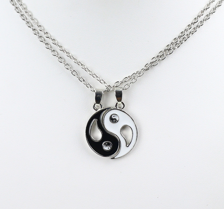 Dubbelt Halsband "Ying och Yang " i 925 Sterling Silverplätering - 3