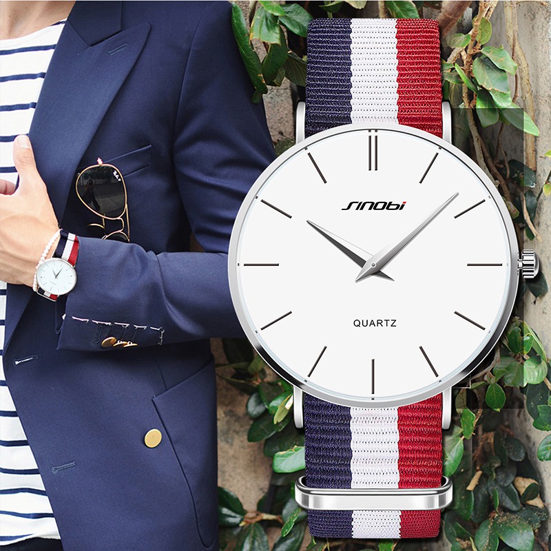 SINOBI Nato strap -Superslimmad klocka -Blå/Vit/Röd - 3