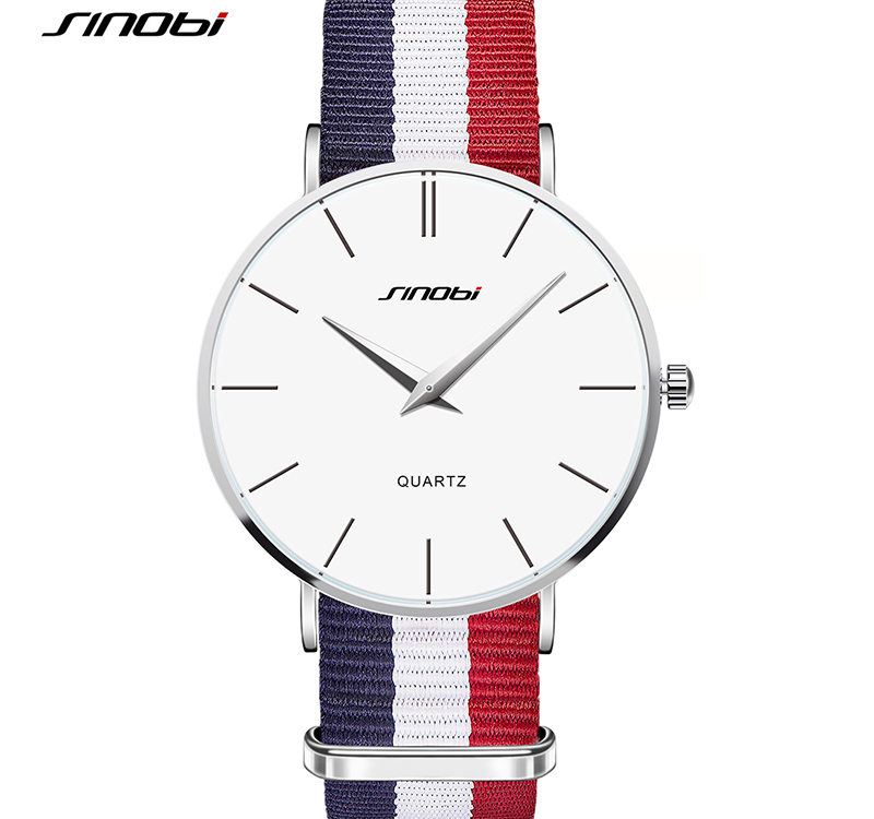 SINOBI Nato strap -Superslimmad klocka -Blå/Vit/Röd