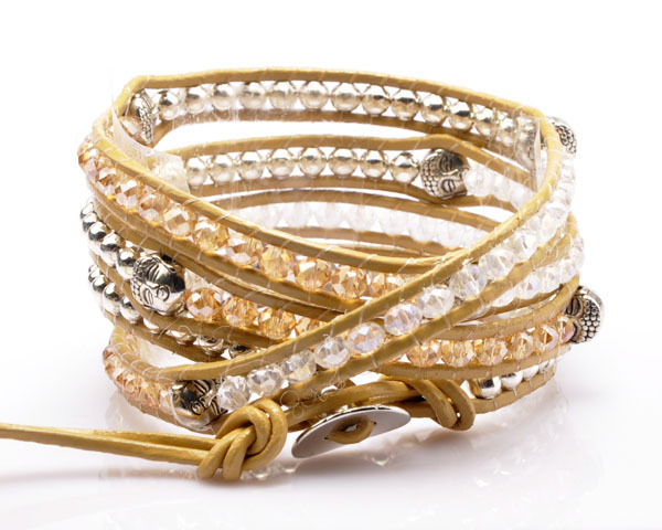 Armband Buddha med kristaller, metalldetaljer och lädersnörning - 2