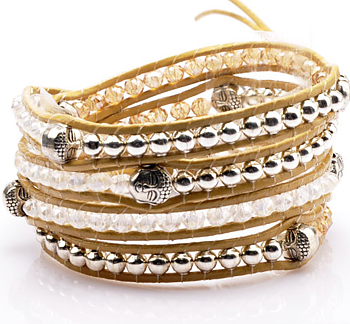 Armband Buddha med kristaller, metalldetaljer och lädersnörning