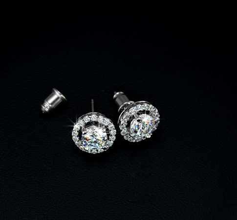 Örhängen "Hearts & Arrows" med en stor om många små stenar i Swiss CZ och 925 Sterling Silverplätering - 6