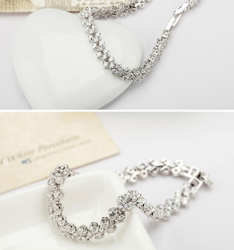 Armband "Treklöver" med stenar av Cubic Zirconia och i 925 Sterling Silverplätering - 12
