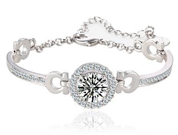 Armband "Hearts & Arrows" med en stor och många små stenar i Swiss CZ och 925 Sterling Silverplätering