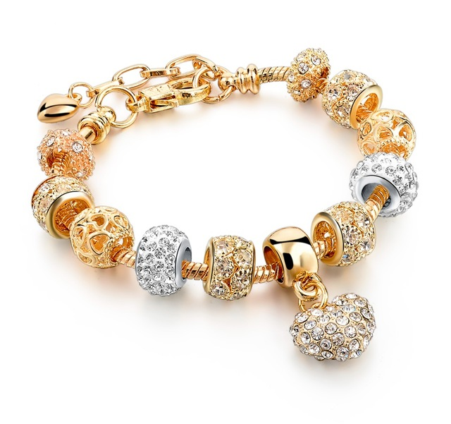 Armband "Heart Charm" med Austrian Crystals och i 18 K Ros Guldplätering
