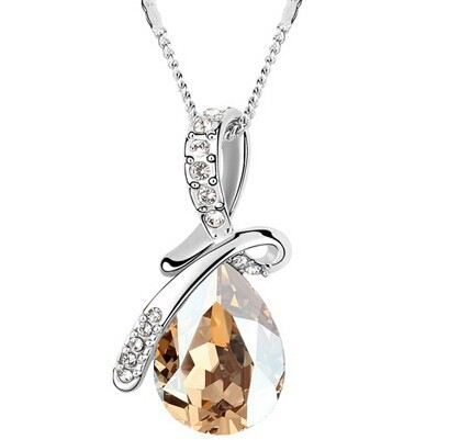 Halsband "Waterdrops" i kristall och silverplätering -Champange