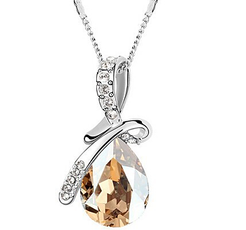 Halsband "Waterdrops" i kristall och silverplätering -Champange