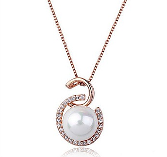 Halsband "Crystal Pearl" med Austrian Crystals och en Pärla i vitt eller bronsfärg samt  i 18 K Roséguldplätering