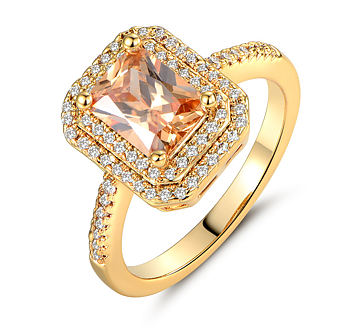 Ring "Princess Cut" med många små  vita och en stor orange Cubic Zirconia samt i 18K Guldplätering