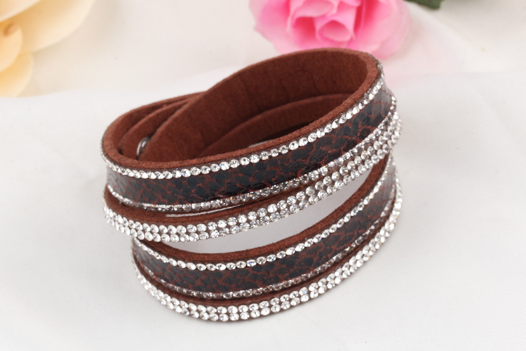 Armband "Snake" med Rhinestone och PU-läder  -Brun - 2