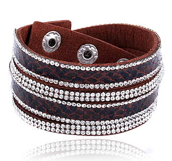 Armband "Snake" med Rhinestone och PU-läder  -Brun