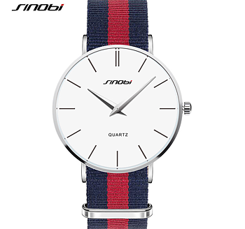 SINOBI Nato strap -Superslimmad klocka -Blå/Röd