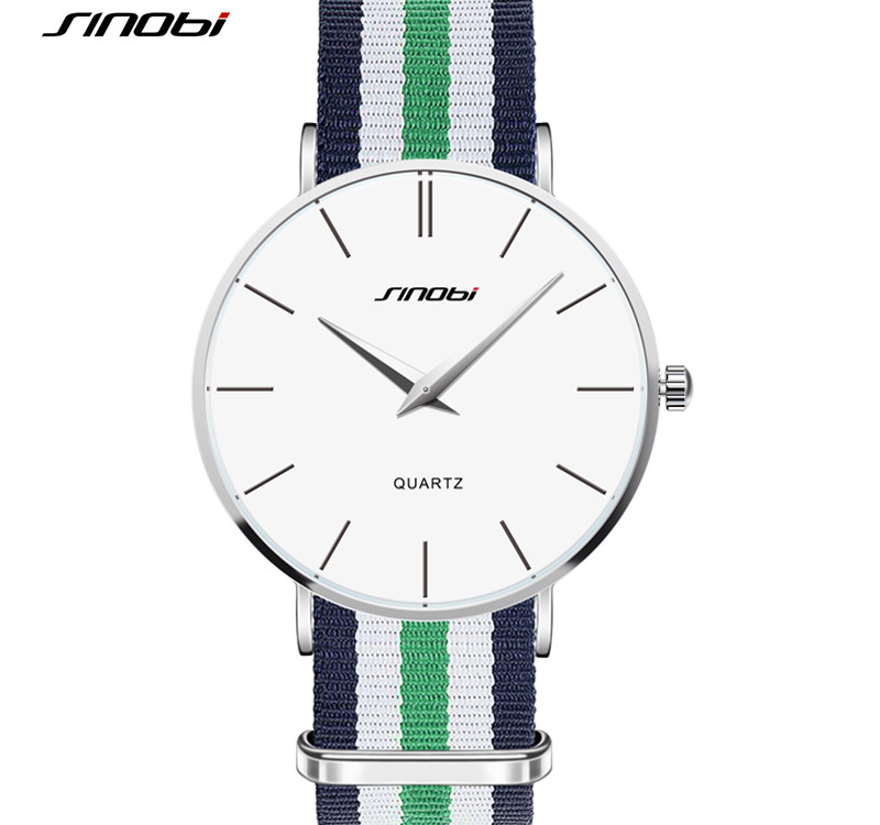 SINOBI Nato strap -Superslimmad klocka -Blå/Vit/Grön
