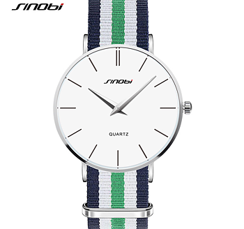 SINOBI Nato strap -Superslimmad klocka -Blå/Vit/Grön