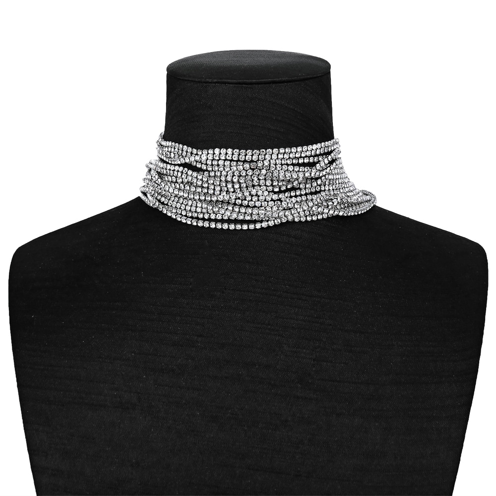 Choker "Silver Layers" med rader av Rhinestonekristaller och i 925 Sterling Silverplätering - 2
