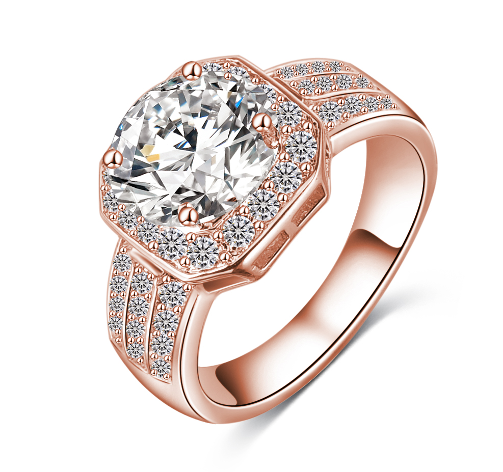 Ring med en större och många små Cubic Zirconia samt i 18K Roséguldplätering
