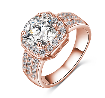 Ring med en större och många små Cubic Zirconia samt i 18K Roséguldplätering