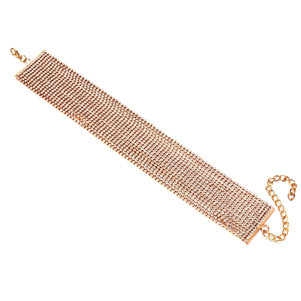 Choker "Gold Layers" med rader av Rhinestonekristaller och i 18K Guldplätering - 3