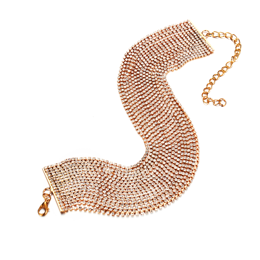 Choker "Gold Layers" med rader av Rhinestonekristaller och i 18K Guldplätering - 5