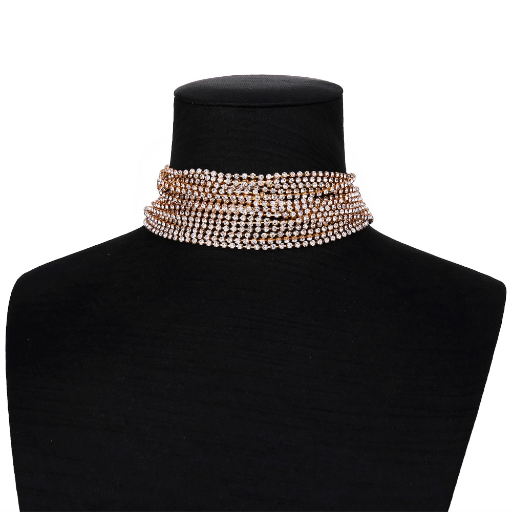 Choker "Gold Layers" med rader av Rhinestonekristaller och i 18K Guldplätering - 2