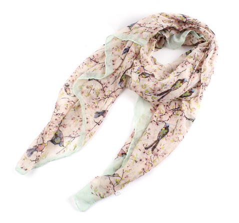 Scarf "Bird" i 100% Viskos  -Grön bård
