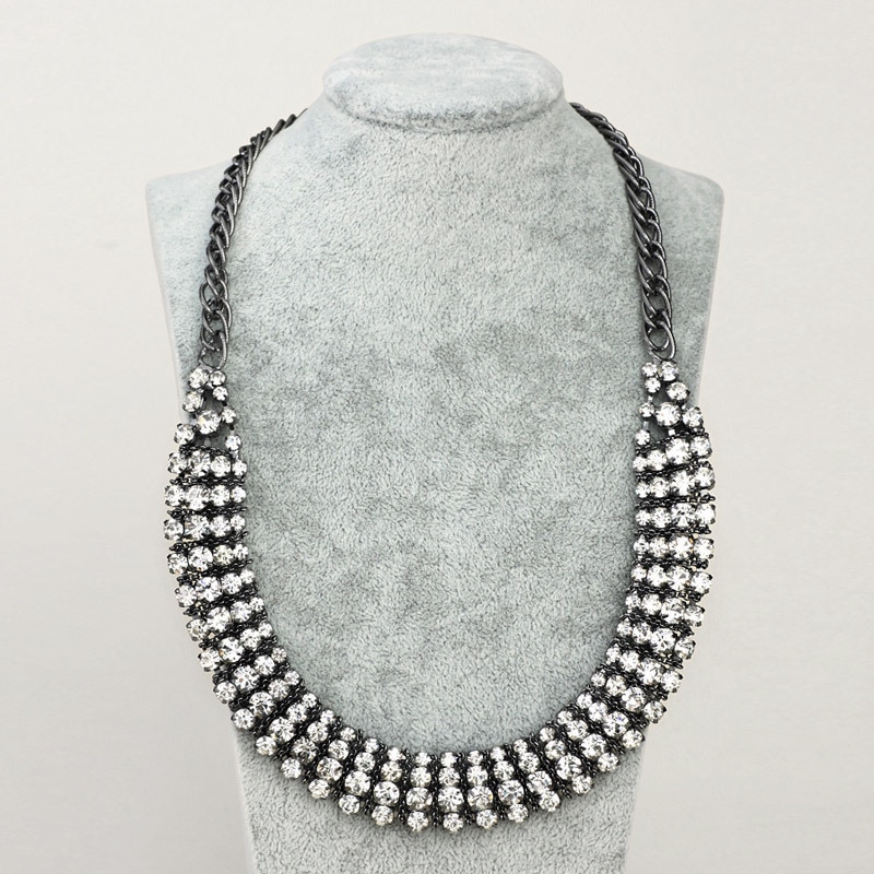 Choker "Black & White" med rader av Rhinestonekristaller med svart plätering - 3