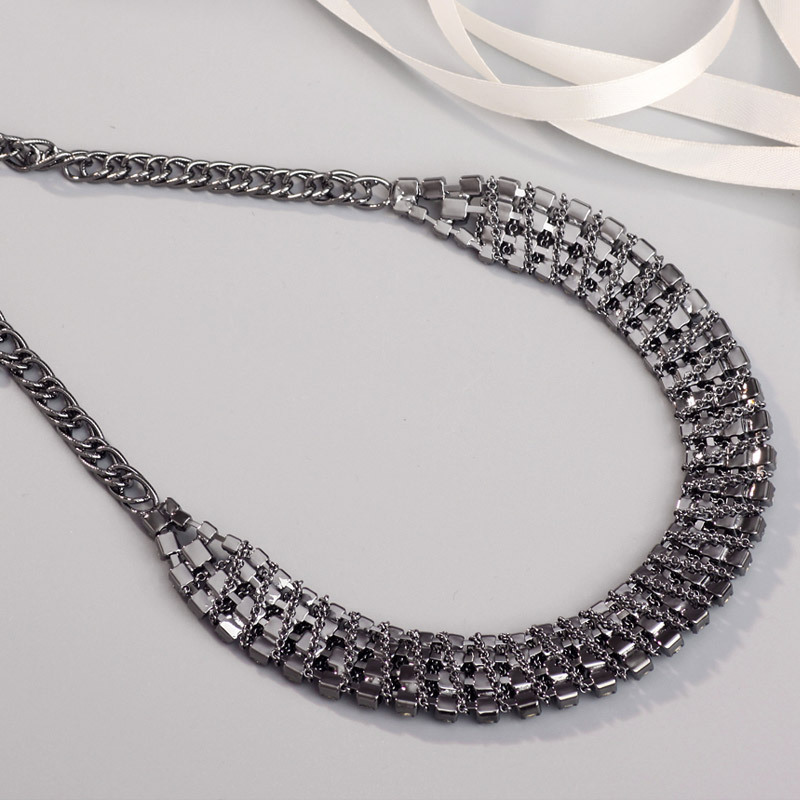Choker "Black & White" med rader av Rhinestonekristaller med svart plätering - 5