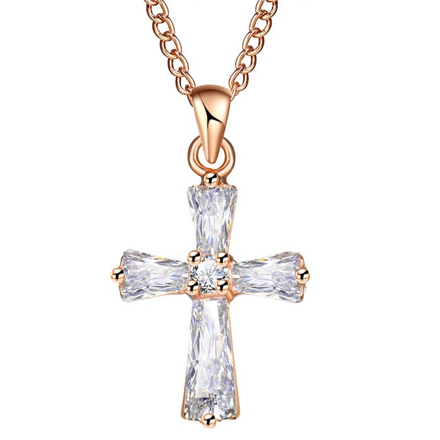 Halsband "Zirconia Cross" med Cubic Zirconia och i 18K Roséguldplätering