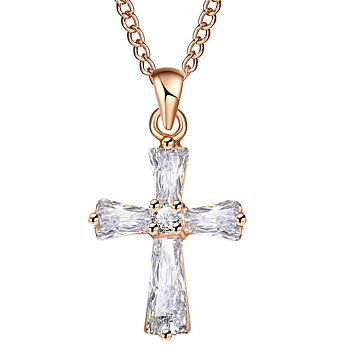 Halsband "Zirconia Cross" med Cubic Zirconia och i 18K Roséguldplätering