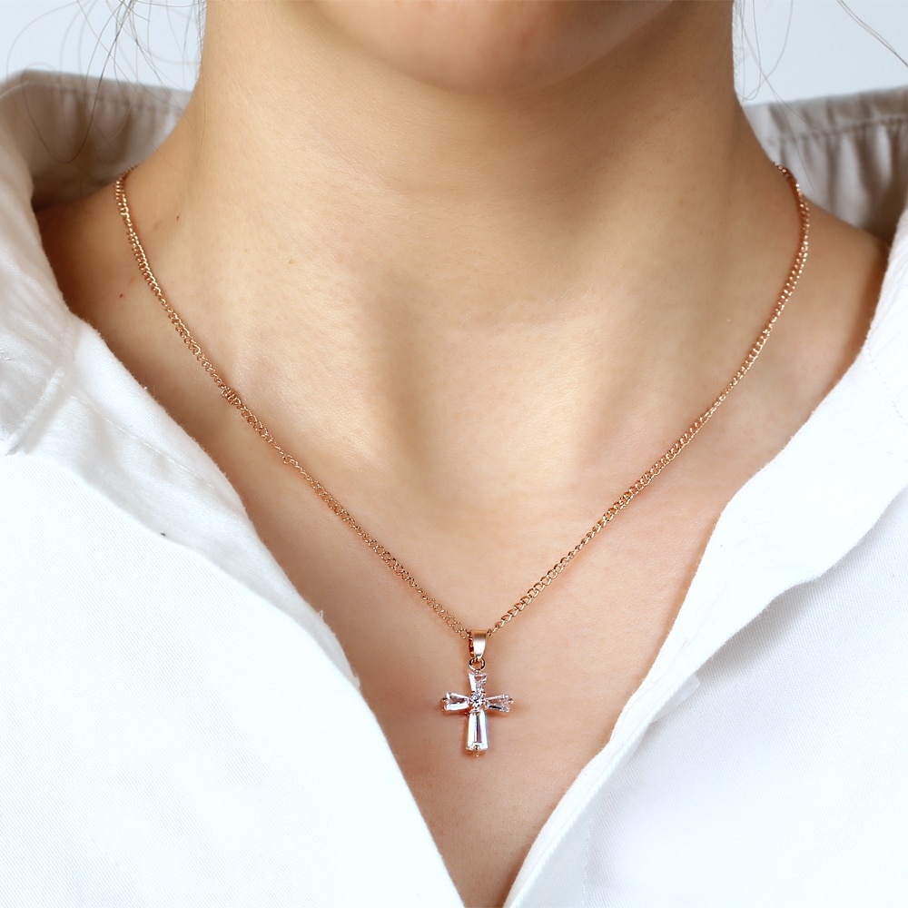 Halsband "Zirconia Cross" med Cubic Zirconia och i 18K Roséguldplätering - 5