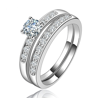 Dubbla ringar med Cubic Zirconia och platinumplätering