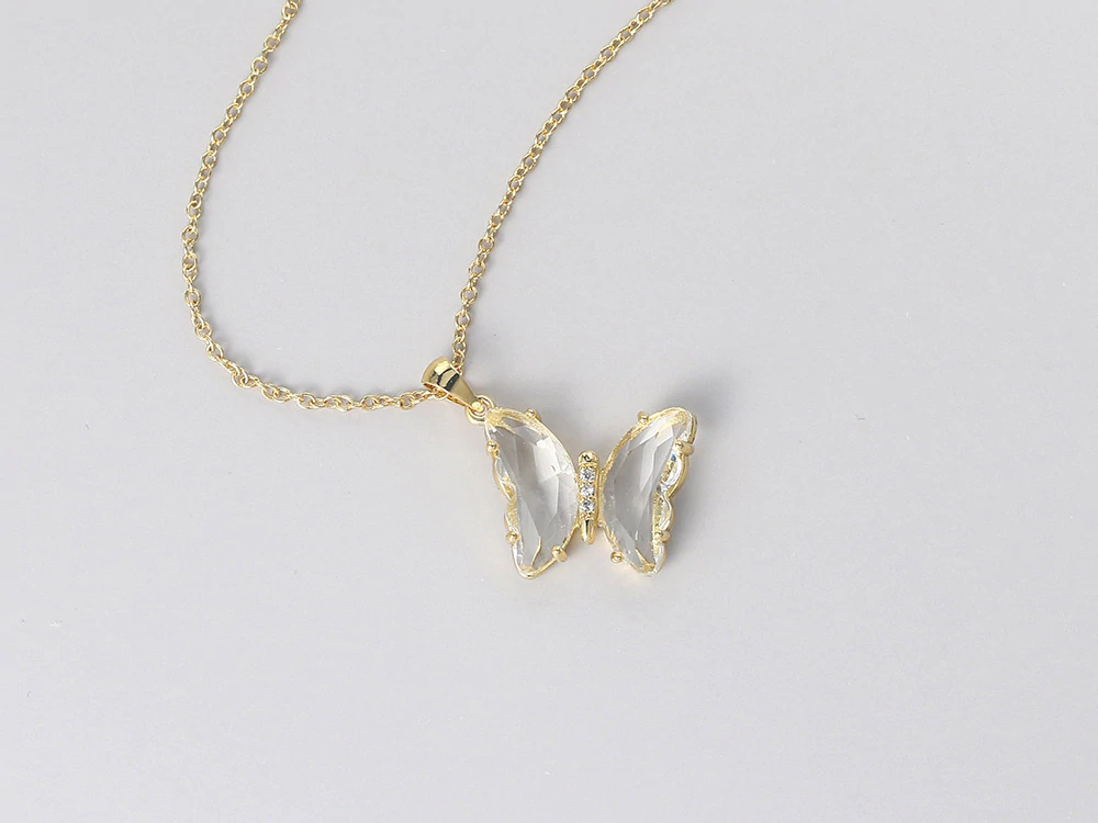 Halsband "Butterfly" i 18K Guldplätering -Vita kristaller - 2