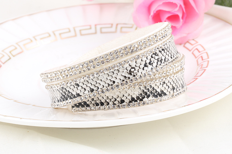 Armband "Snake" med Rhinestone och PU-läder  -Vit - 2