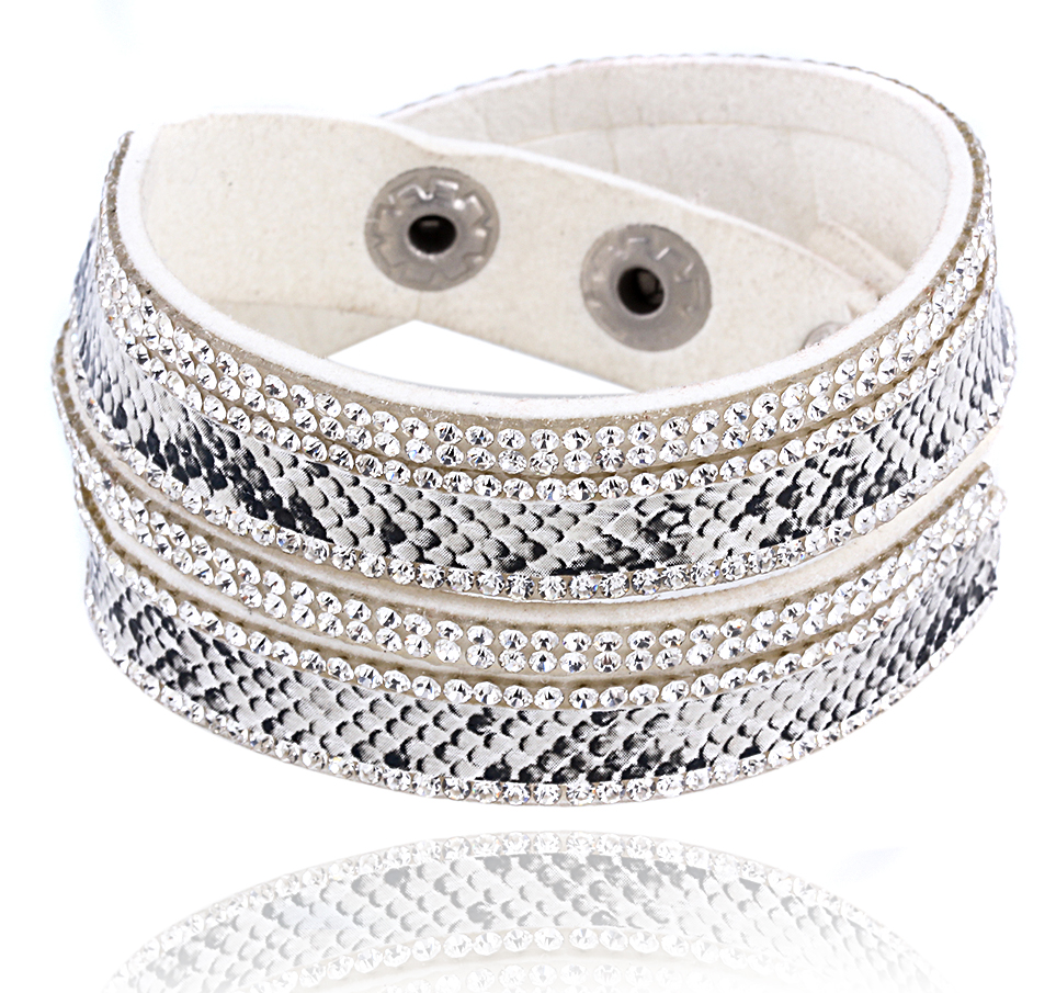 Armband "Snake" med Rhinestone och PU-läder  -Vit