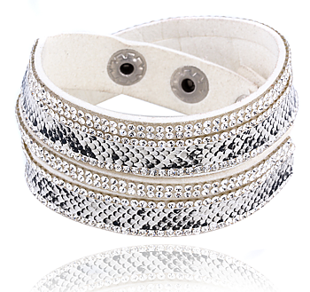 Armband "Snake" med Rhinestone och PU-läder  -Vit