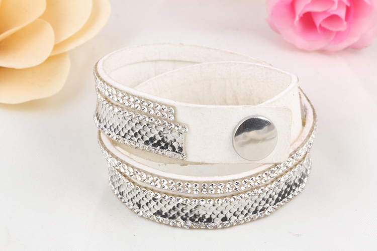 Armband "Snake" med Rhinestone och PU-läder  -Vit - 3